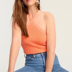 NWT J. Crew Cashmere Blend Knit Halter Top Sweater Adjustable Orange